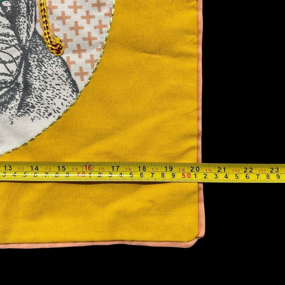 Decorative Bulldog Monocle Pillow Cover Yellow Cotton Kitschy Embroidered Dog - Picture 8 of 10